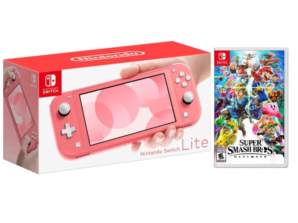 Nintendo Switch Lite Coral (International Edition) Bundle with Super Smash Bros Ultimate