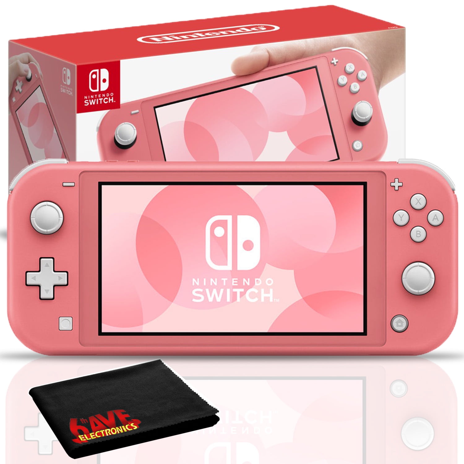 Nintendo Switch Lite (Coral, Pink) Console Bundle with 1-Year