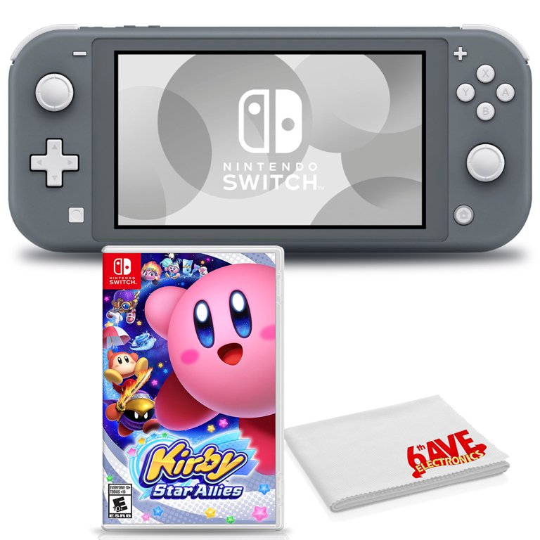 Nintendo Switch Lite (Gray) Bundle with 6Ave Cleaning Cloth and Kirby Star  Allies