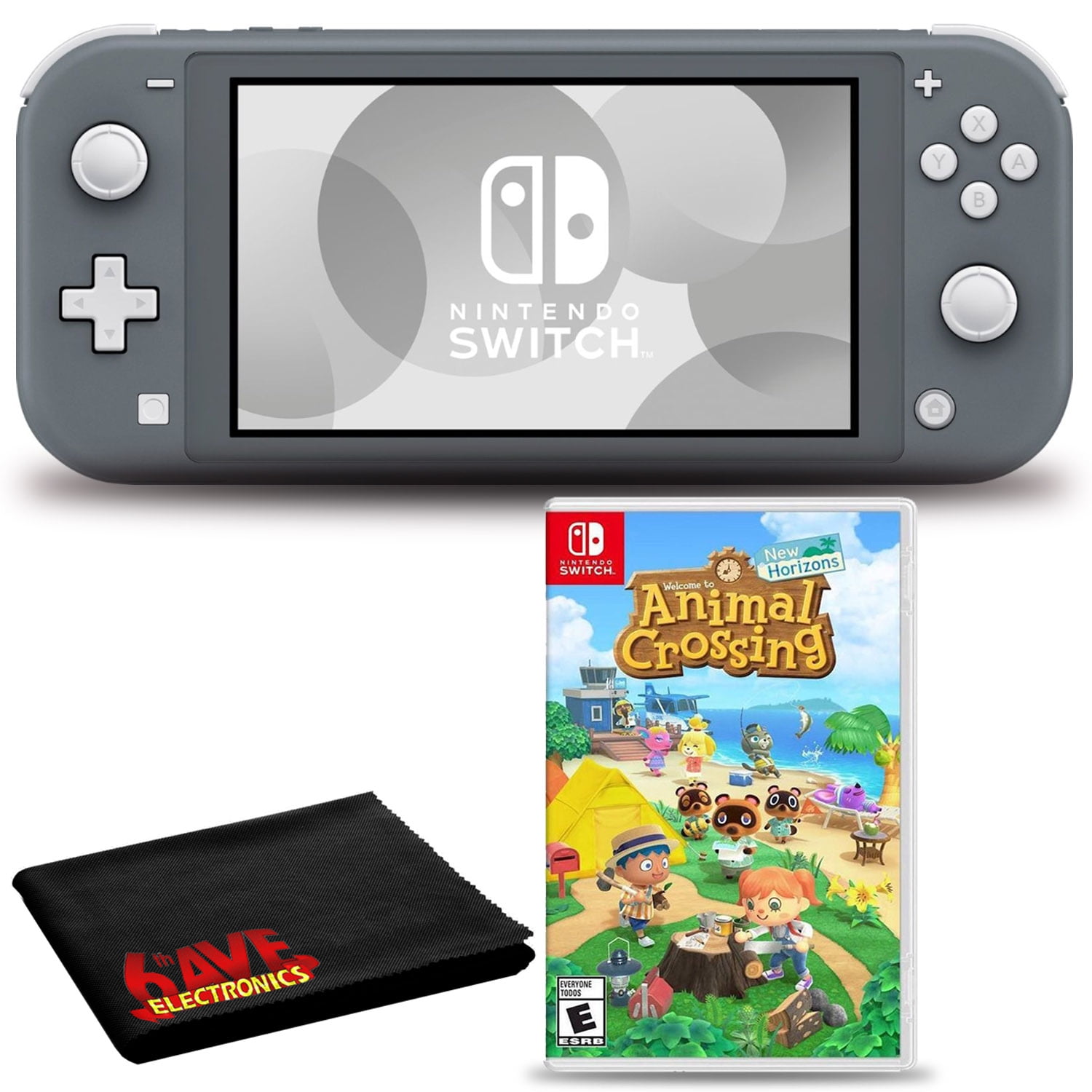 Nintendo Switch Lite (Gray) Bundle with Animal Crossing + Fiber