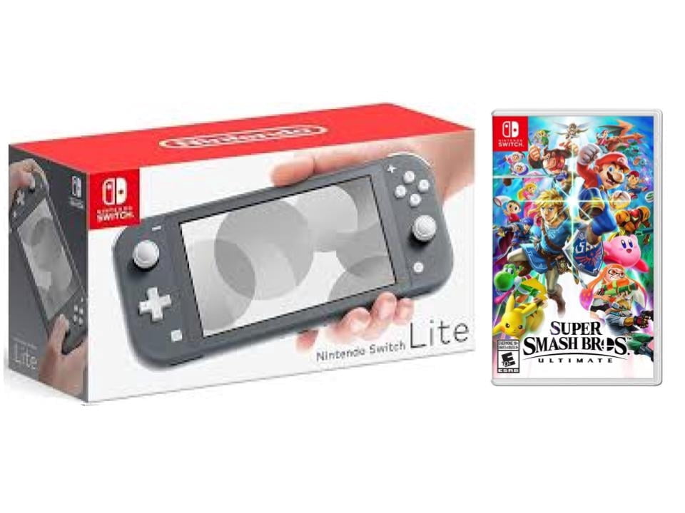 Nintendo Switch Lite Gray (International Edition) Bundle with Super Smash Bros Ultimate