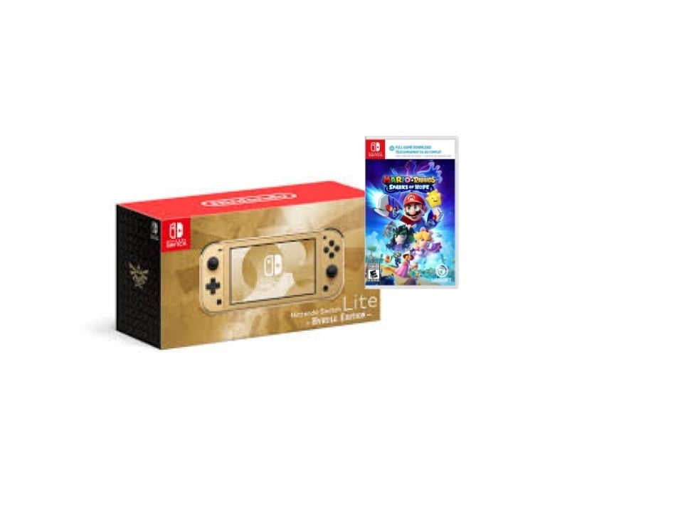 Nintendo Switch Lite Hyrule Edition and Mario + Rabbids Sparks of Hope Bundle - Japan Import with US Plug
