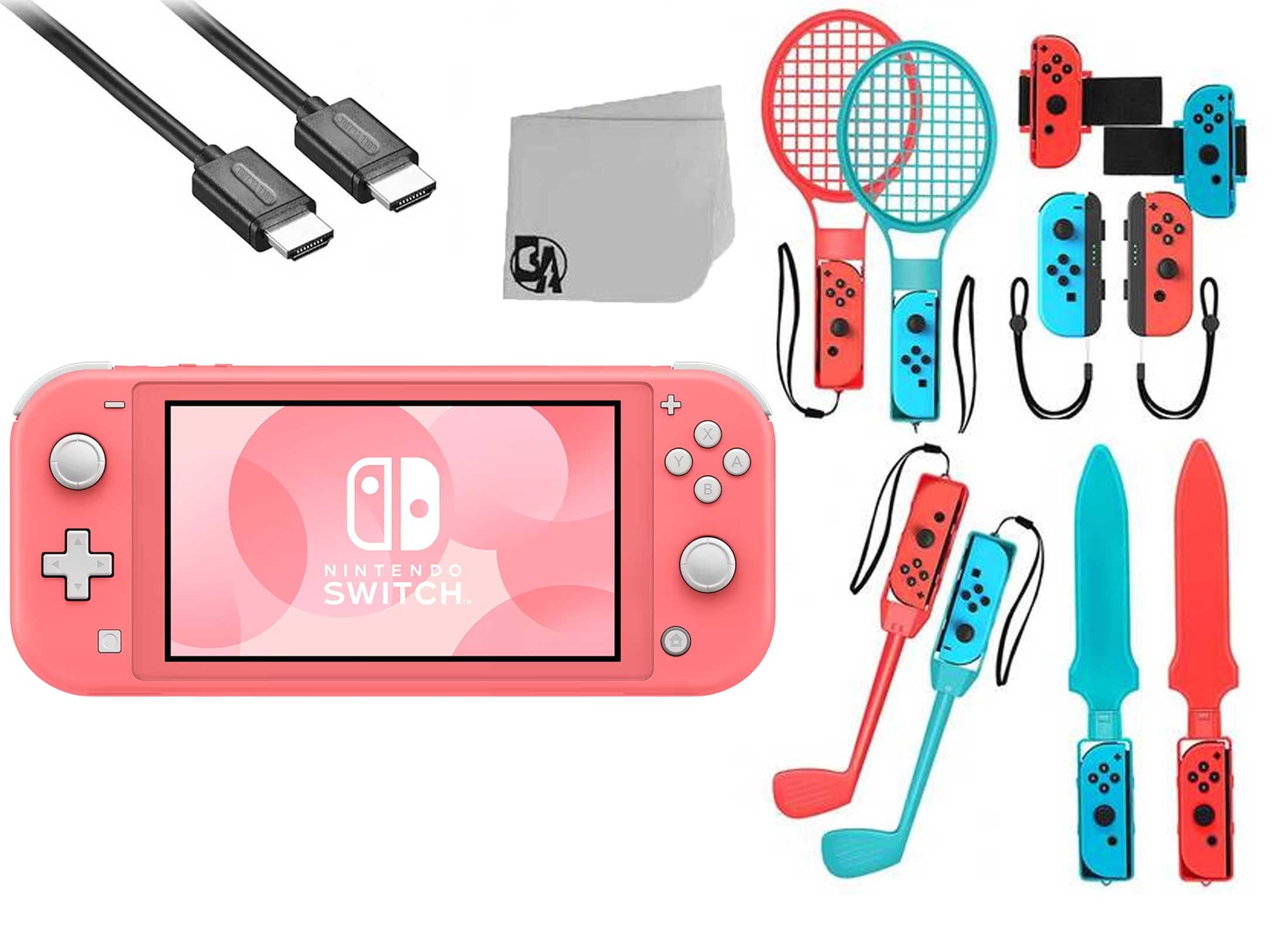 Nintendo Switch Lite Pink Bolt Axtion Bundle with Accessories Like New