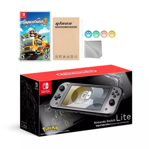 Nintendo Switch Lite Pokemon Dialga & Palkia Limited Edition with Overcooked! 2 and Mytrix Accessories NS Game Disc Bundle Best Holiday Gift