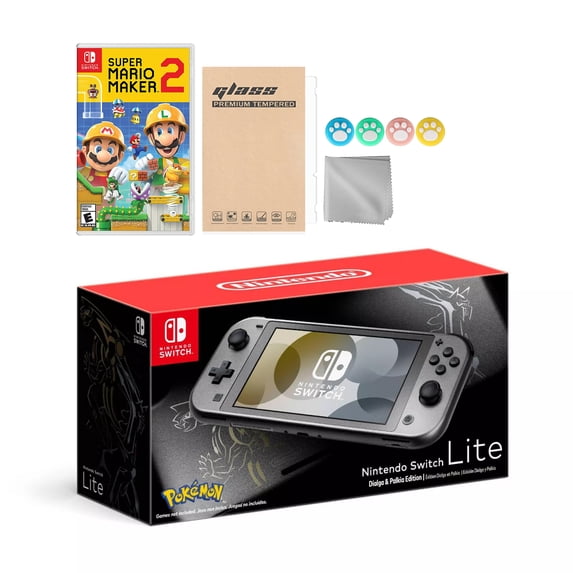 Nintendo Switch Lite Pokemon Dialga & Palkia Limited Edition with Super Mario Maker 2 and Mytrix Accessories NS Game Disc Bundle Best Holiday Gift