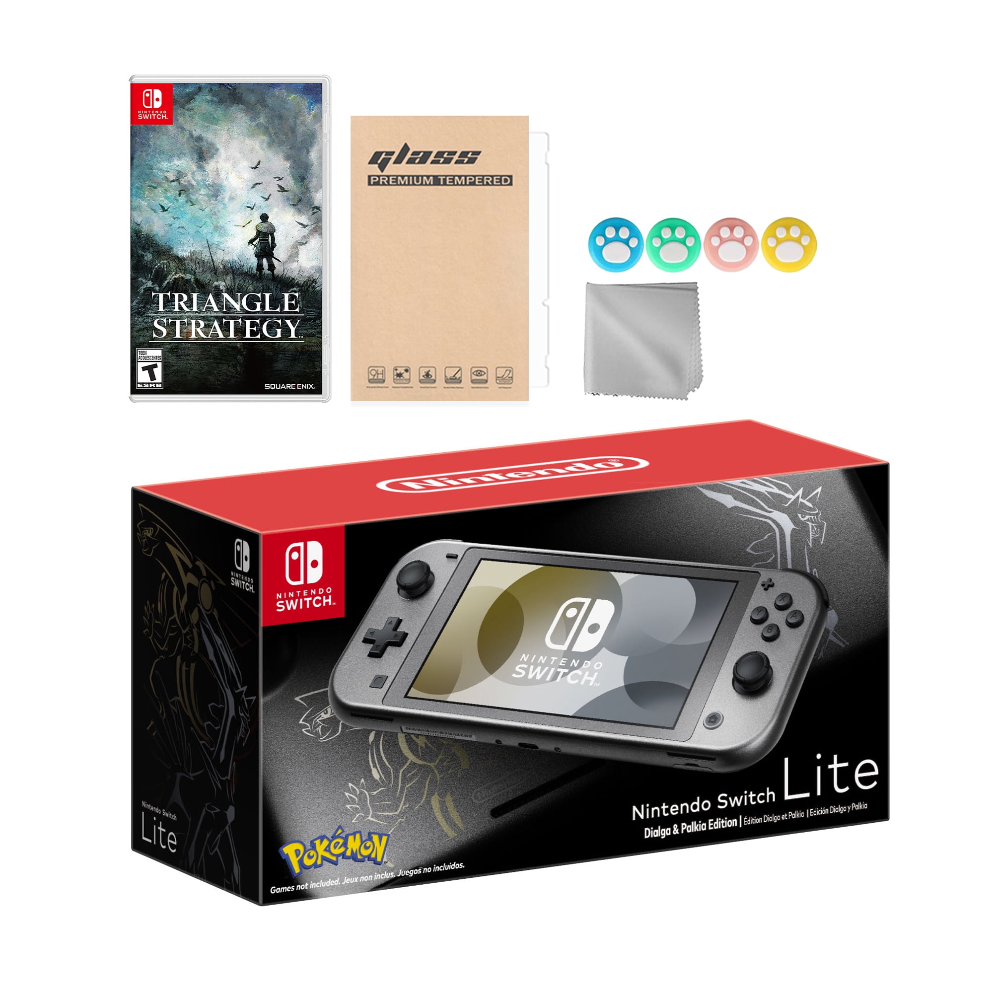 Nintendo Switch Lite Pokemon Dialga & Palkia Limited Edition with Triangle Strategy and Mytrix Accessories NS Game Disc Bundle Best Holiday Gift