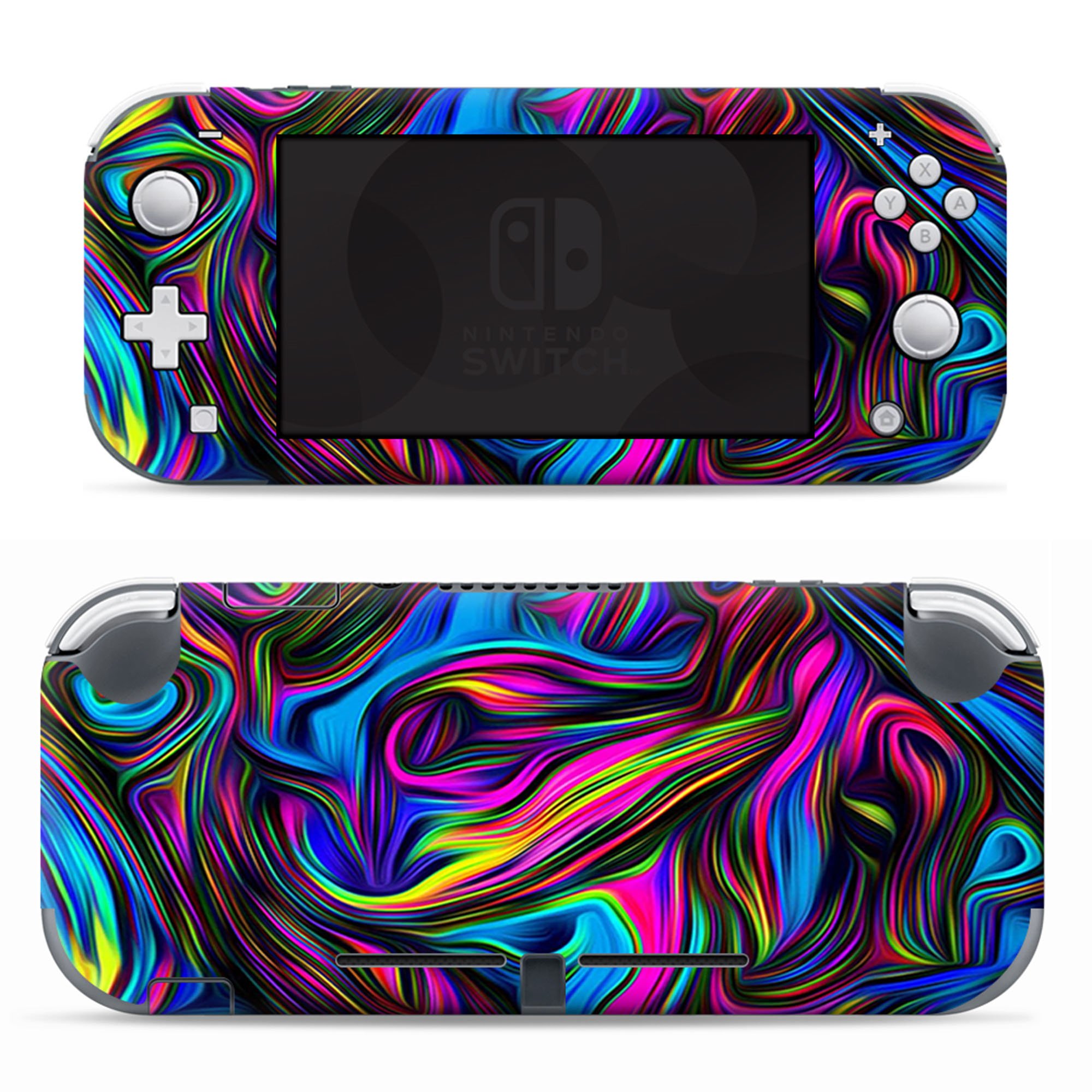 Nintendo Switch Lite Skins Decals Vinyl Wrap  - decal stickers skins cover -Neon Color Swirl Glass - image 1 of 4