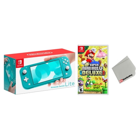 Nintendo Switch Lite Turqouise Bundle with Super Mario Bros. U Deluxe Game - Import with US Plug