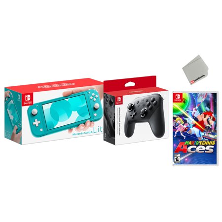 Nintendo Switch Lite Turqouise Bundle with Wireless Pro Controller and Mario Tennis Aces Game - Import with US Plug