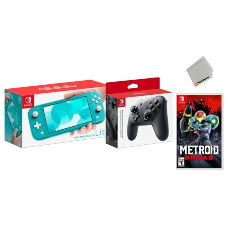 Nintendo Switch Lite Turqouise Bundle with Wireless Pro Controller and Metroid Dread Game - Import with US Plug