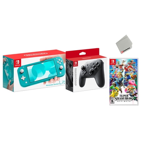 Nintendo Switch Lite Turqouise Bundle with Wireless Pro Controller and Super Smash Bros. Ultimate Game - Import with US Plug