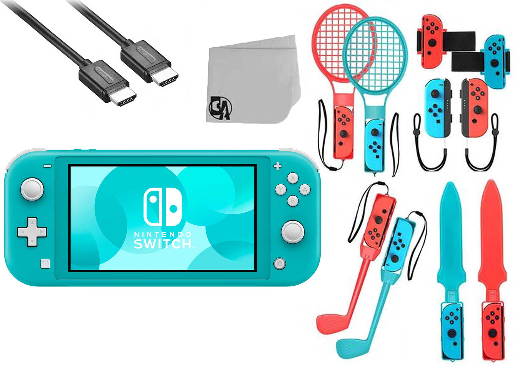 Nintendo Switch Lite Turquoise Bolt Axtion Bundle with Accessories
