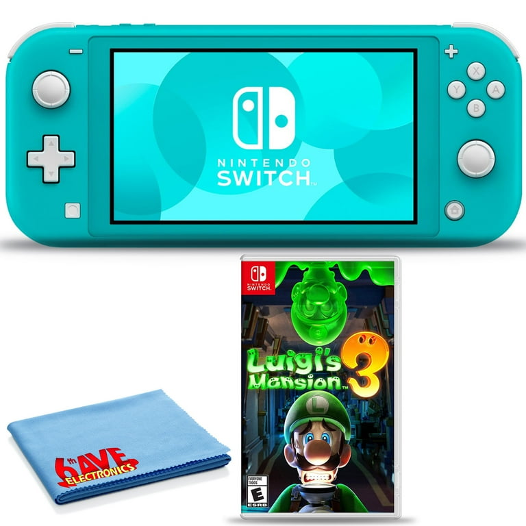 Nintendo Switch Lite (Turquoise) Bundle with 6Ave Cleaning Cloth + Luigi's  Mansion 3