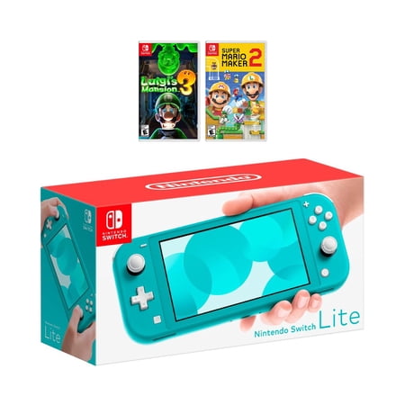 Nintendo Switch Lite Turquoise Console Bundle with 2 Games: Luigi's Mansion 3, and Super Mario Maker 2. 2019 Latest Console and Games!