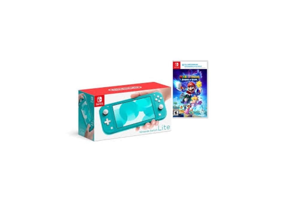 Nintendo Switch Lite Turquoise Edition and Mario + Rabbids Sparks of Hope Bundle - Japan Import with US Plug