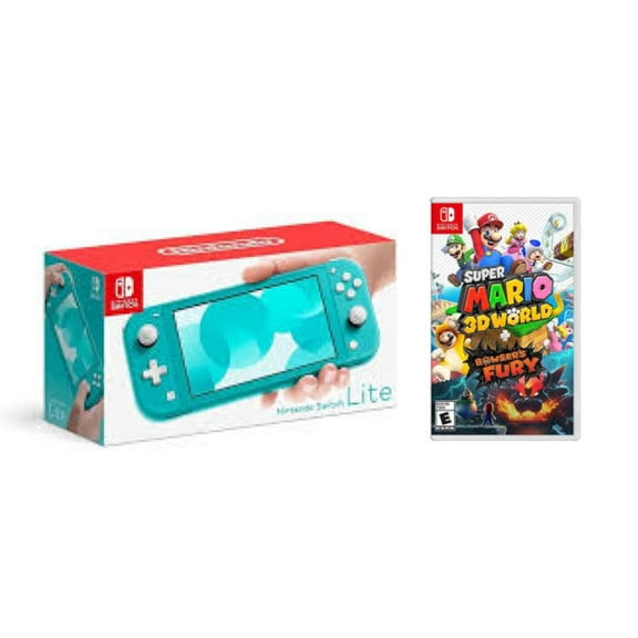 Nintendo Switch Lite Turquoise Gaming Console with Super 3D World and Bowser's Fury 2 Games in 1 (Region Free)