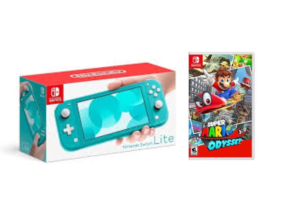Nintendo Switch Lite Turquoise Gaming Console with Super Odyssey Bundle (Region Free)