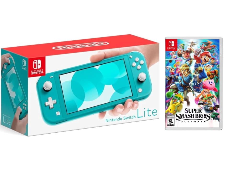 Nintendo Switch Lite Turquoise (International Edition) Bundle with Super Smash Bros Ultimate