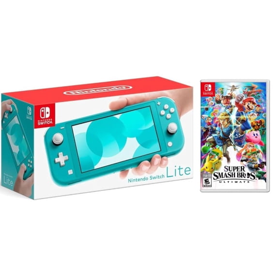 Nintendo Switch Lite Turquoise (International Edition) Bundle with Super Smash Bros Ultimate