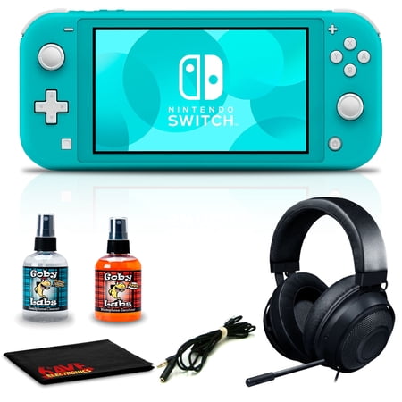 Nintendo Switch Lite Turquoise with Razer Kraken Multi Platform Wired Gaming Headset and 6Ave Cleaning Kit