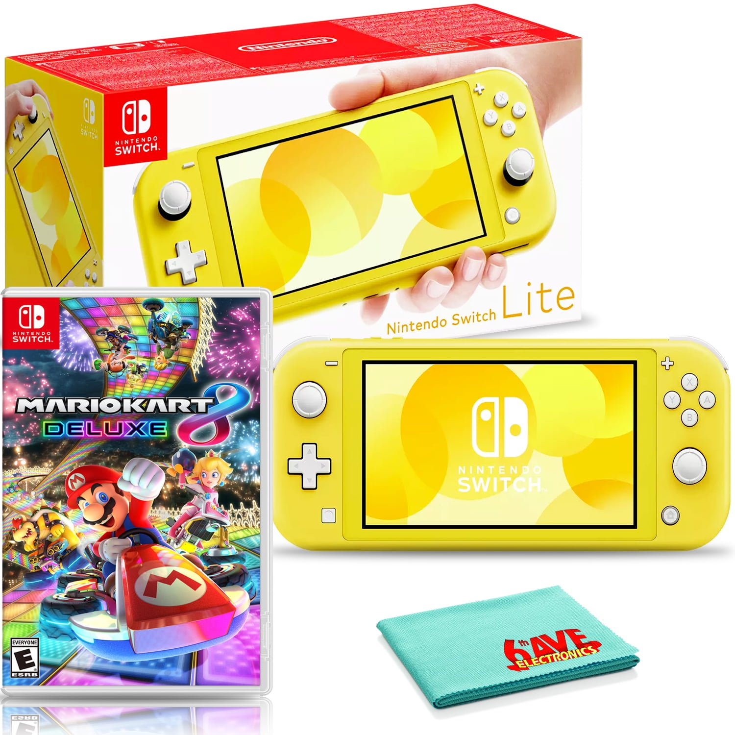 Nintendo Switch Lite (Yellow) Bundle with Mario Kart and Cleaning Cloth