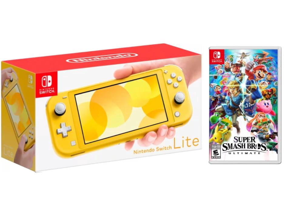 Nintendo Switch Lite Yellow (International Edition) Bundle with Super Smash Bros Ultimate