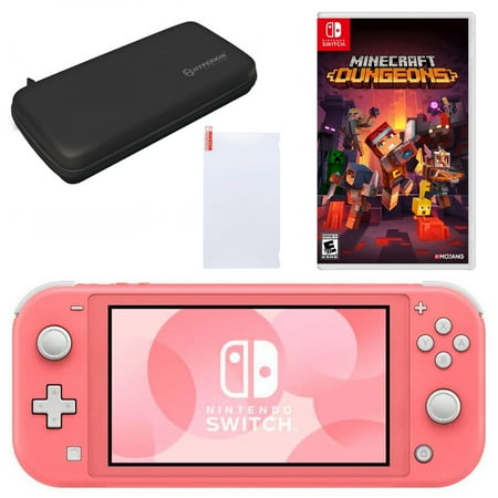 Nintendo Switch Lite with Minecraft Dungeons, Carrying Case, Coral