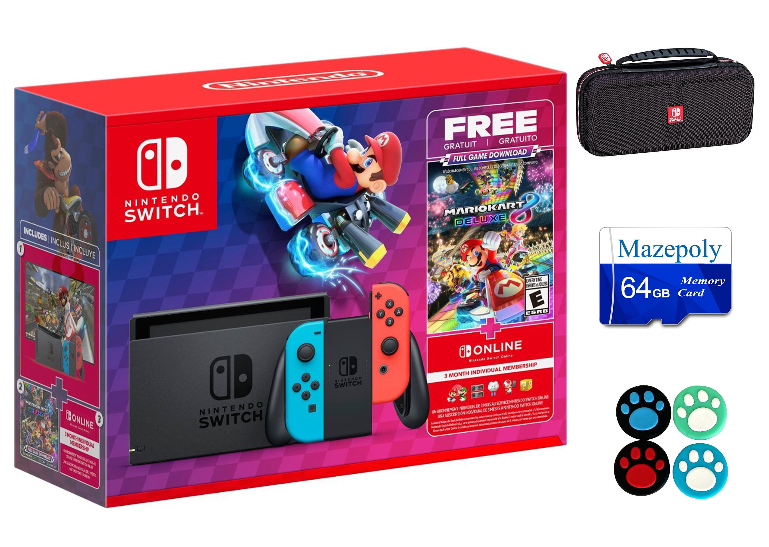 🔥New Nintendo Switch Mario Kart 8 Deluxe Console Bundle+3m Membership FDX  2DAY!