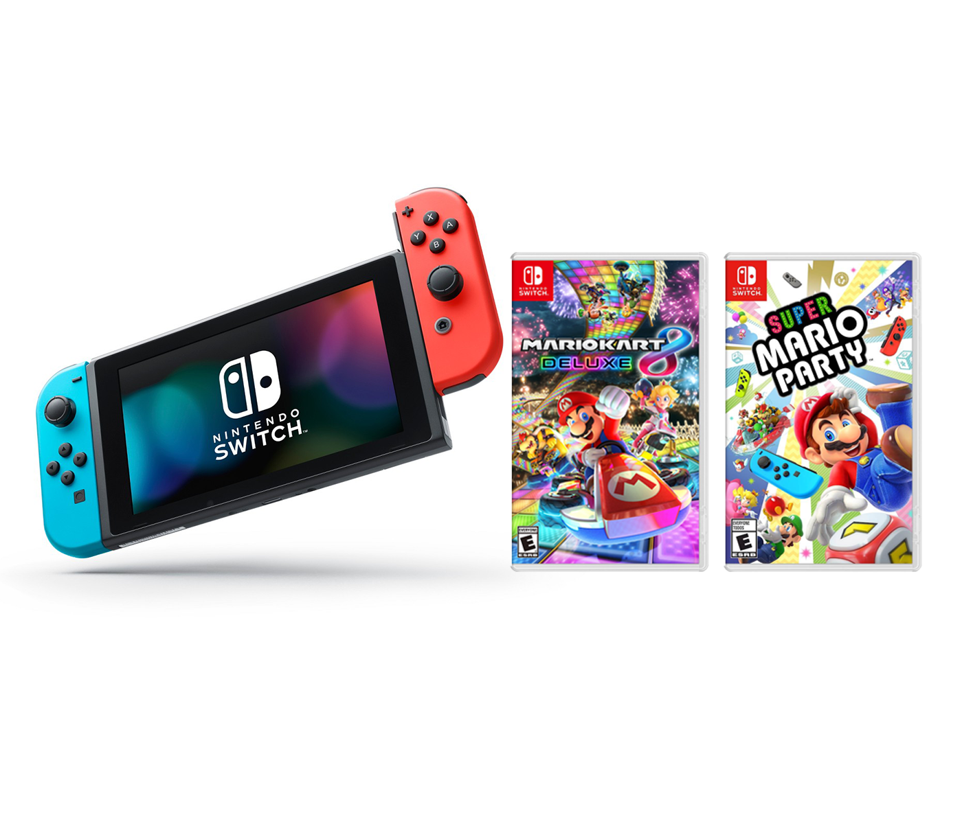 Nintendo Switch Mario Party Bundle: Super Mario Party, Mario Kart 8 Deluxe and Nintendo Switch 32GB Console with Neon Red and Blue Joy-Con - image 1 of 9