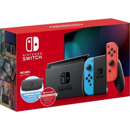 Nintendo Switch Neon Blue&Red Joy-Con + 12 Month Membership + Carrying Case