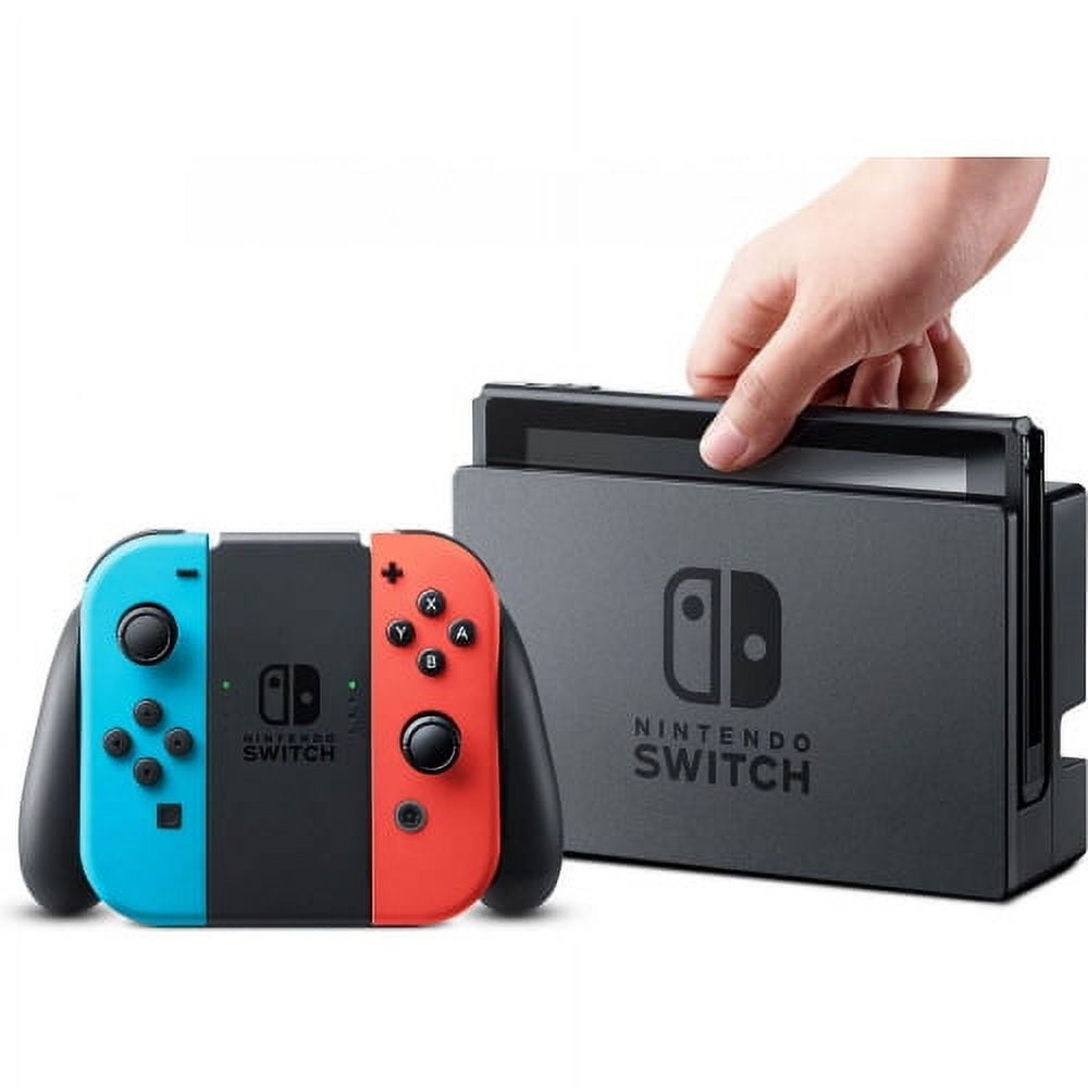 Nintendo Switch with Neon Blue and Neon Red Joy Con