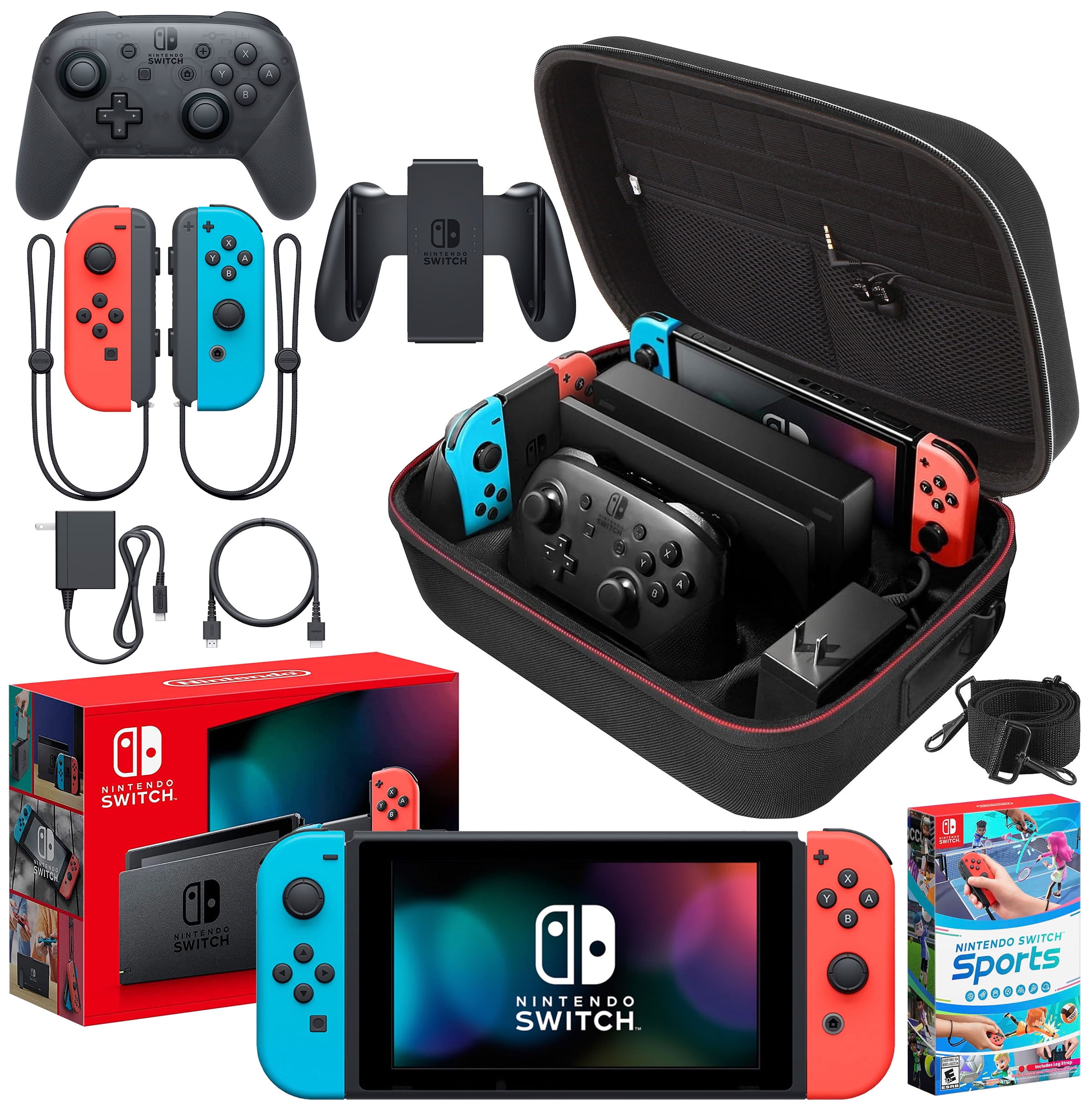 Nintendo Switch top in Neon Blue/Neon Red + Adventure Fit with accessories