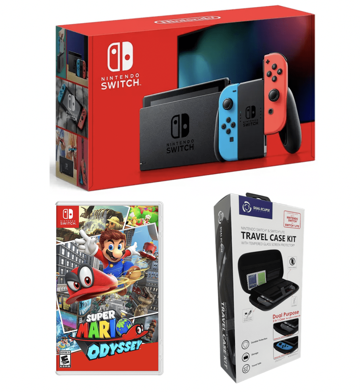 Nintendo Switch Neon Blue and Red Bundle with Super Smash Bros. Ultimate +  Travel Case Kit (import with US Plug)