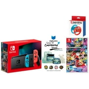 Nintendo Switch Neon Console Bundle with Mario Kart 8 Deluxe + Sentriq Racing Wheels + MightySkins Custom Code - Japan Import with US Plug