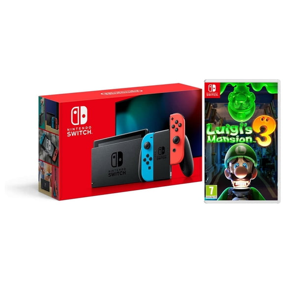 Nintendo Switch Neon Console New 2019 Version with Luigis Mansion 3 Bundle