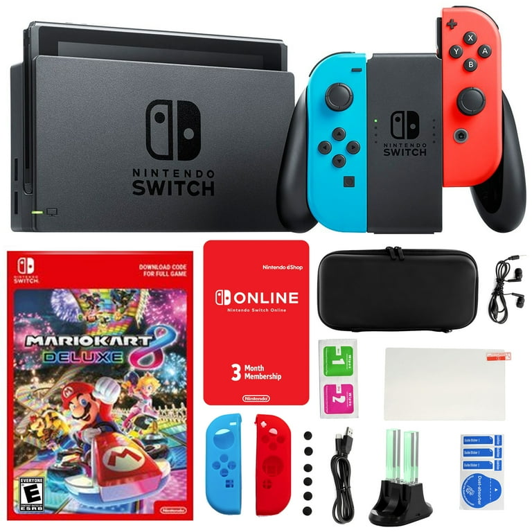 Free Shipping! Nintendo Switch Neon Mario Kart 8 Bundle with