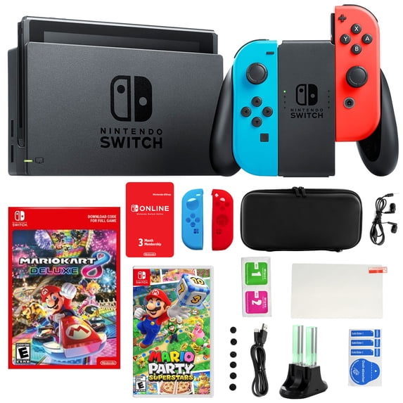 Nintendo Switch Neon Mario Kart 8 Bundle with Mario Party Superstars and Accessories