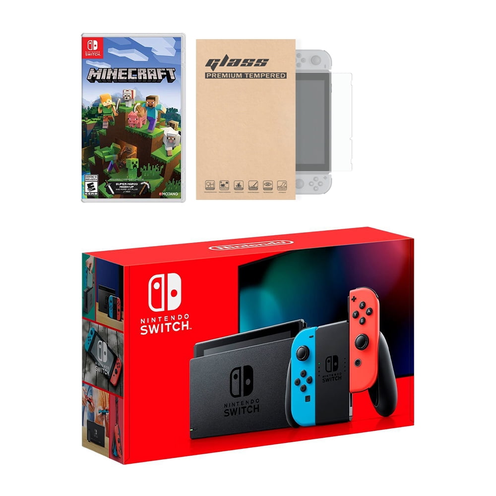 Nintendo Switch Neon Red Blue Joy-Con Console Minecraft Bundle, with Mytrix  Tempered Glass Screen Protector - Improved Battery Life Console with the 
