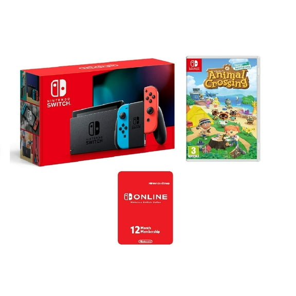 Nintendo Switch Neon Red/Blue Joy-Con Improved Battery Life Console Bundle with Animal Crossing: New Horizons - 2020 Best Game
