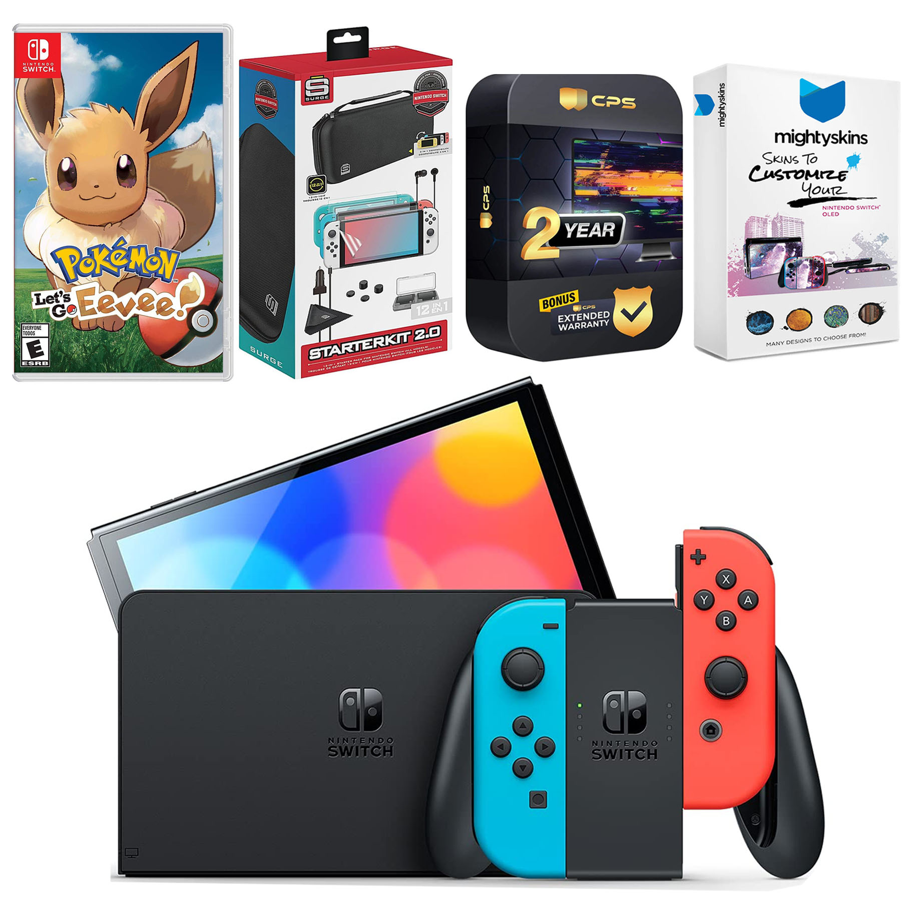 Nintendo Switch Neon Red & Blue OLED Console with Pokemon: Let's