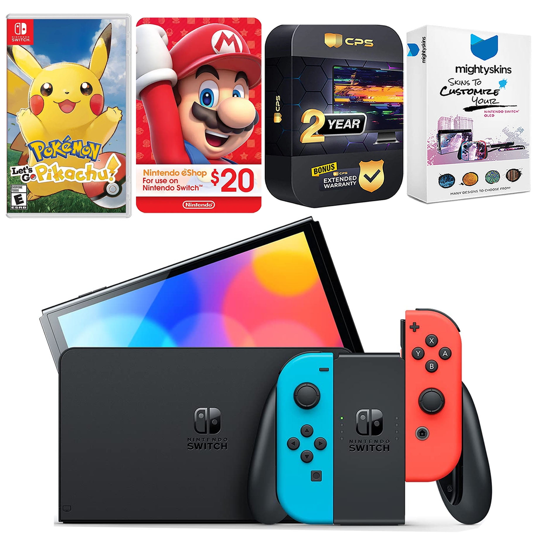 Nintendo Switch Neon Red Blue OLED Console with Pokemon Let's Go