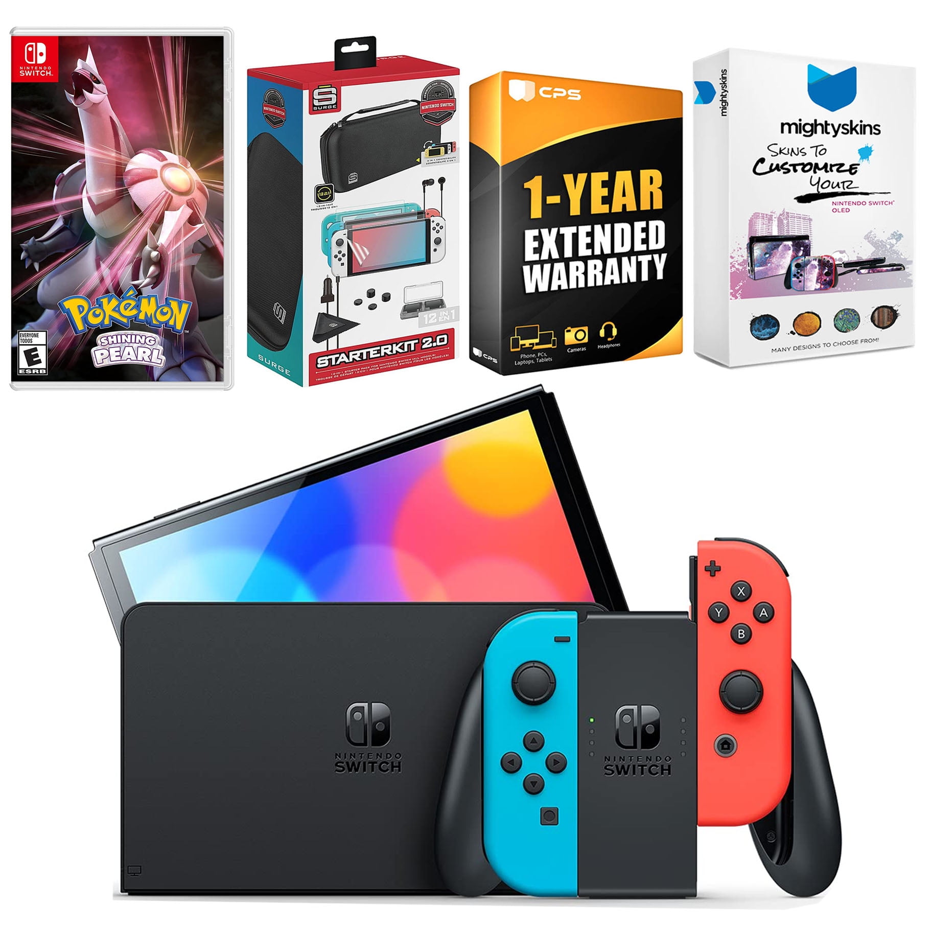 Nintendo Switch Neon Red & Blue OLED Console with Pokemon Shining