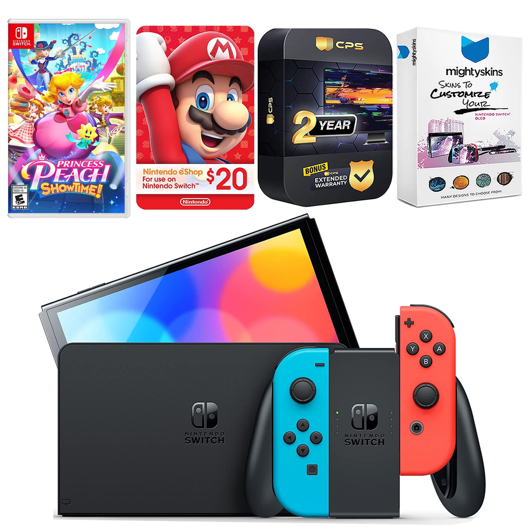 Nintendo Switch Neon Red & Blue OLED Console with Princess Peach ...