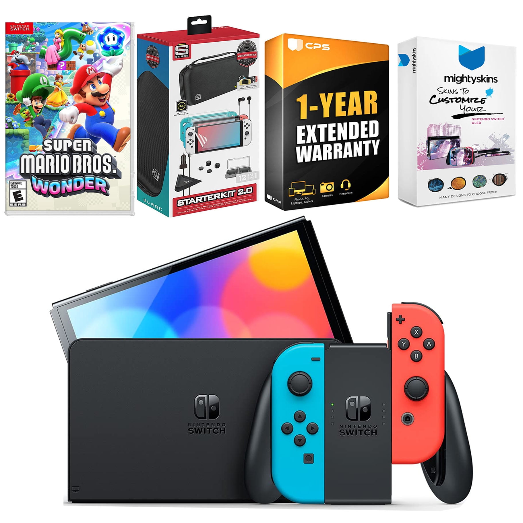 Nintendo Switch Neon Red & Blue OLED Console with Super Mario Bros