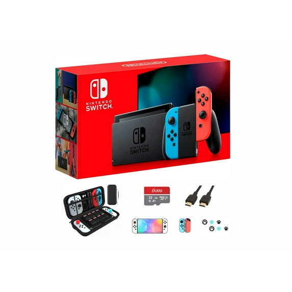 Nintendo Switch Neon Red & Neon Blue Jon-Con Console, 32GB Internal Storage, Bundle with Pokémon: Let's Go, Eevee & 10 in 1 Accessory Case