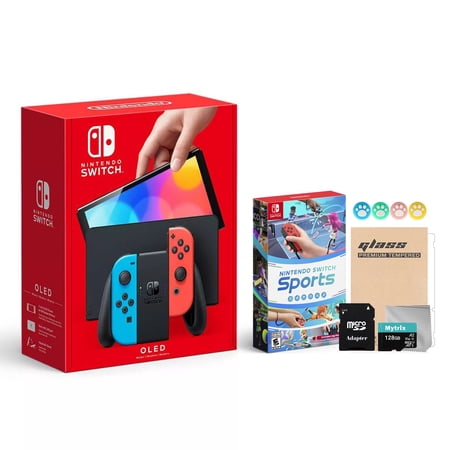 Nintendo Switch OELD Gray, Nintendo Switch Sports, Mytrix 128GB MicroSD Card & Accessories