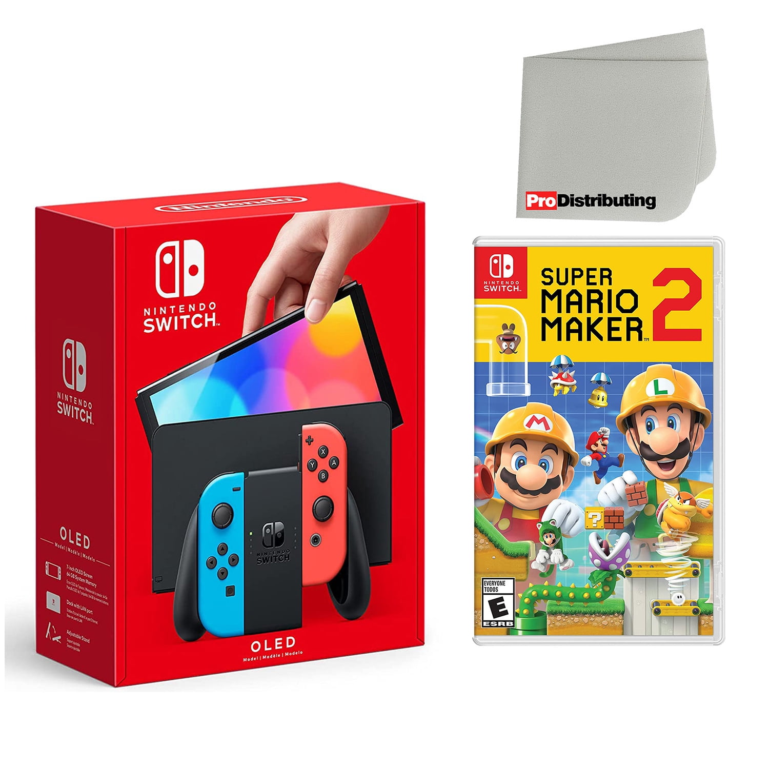 Nintendo Switch OLED Console Neon Red & Blue with Super Mario 
