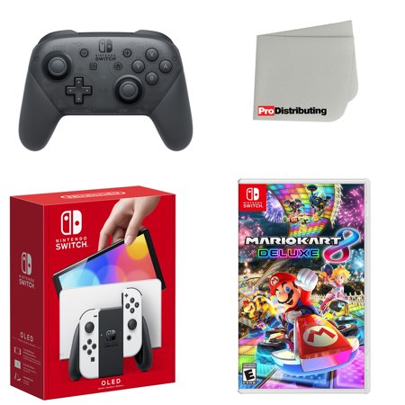 Nintendo Switch OLED Console White with Extra Wireless Controller, Mario Kart 8 Deluxe and Screen Cleaning Cloth