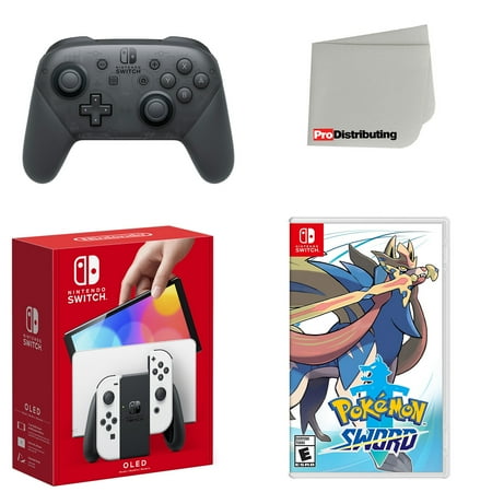 Nintendo Switch OLED Console White with Extra Wireless Controller, Pokemon Sword and Screen Cleaning Cloth