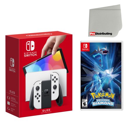 Nintendo Switch OLED Console White with Pokemon Brilliant Diamond and Screen Cleaning Cloth